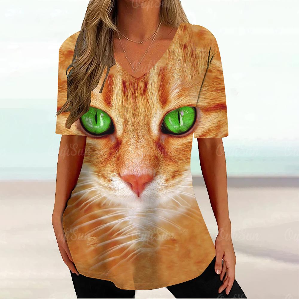 

Y2k T Shirt For Women V Neck Black Loose Short Sleeve 3D Print Ladies Clothes Female Fashion Blouse Summer Daily Streetwear Tees XS