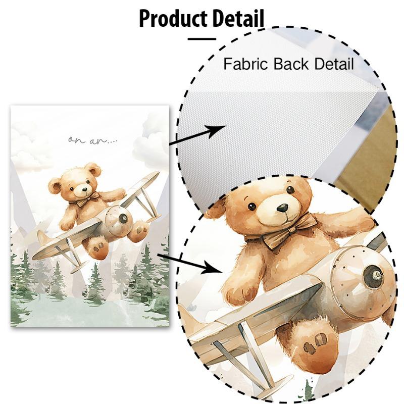 Ursulet Balon cu Aer Cald Avion Pădure Artă de Perete pentru Camera Copiilor Pictură pe Pânză Postere Imprimeuri Personalizate cu Nume Imagini Decor Camera Bebelusilor Copiilor