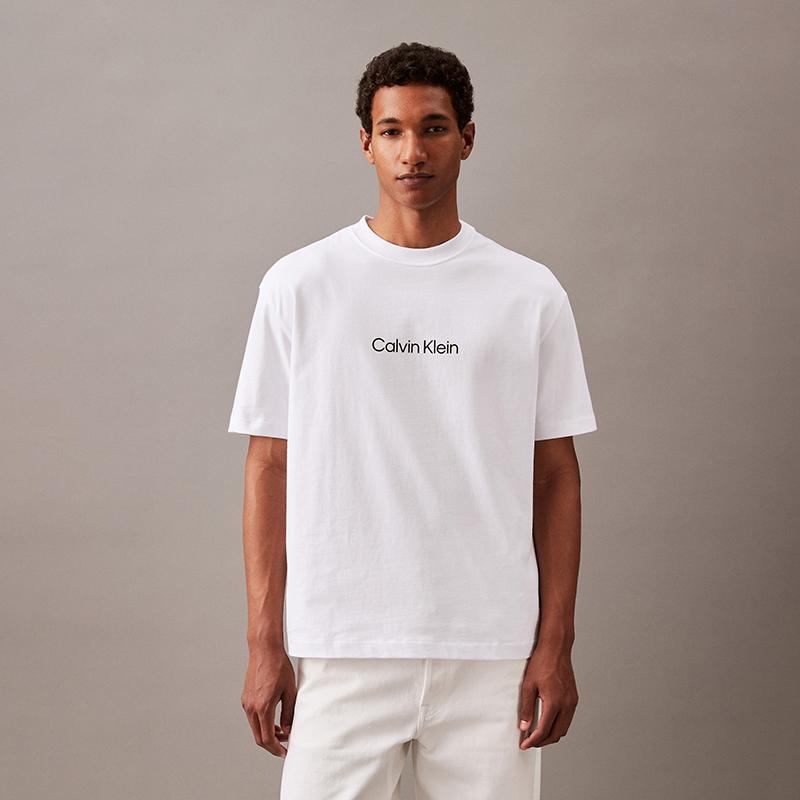 Calvin Klein Jeans Solid Color Letter Print Pullover Short Sleeve T-Shirt Unisex Tops White 40HM228-24S-YAA