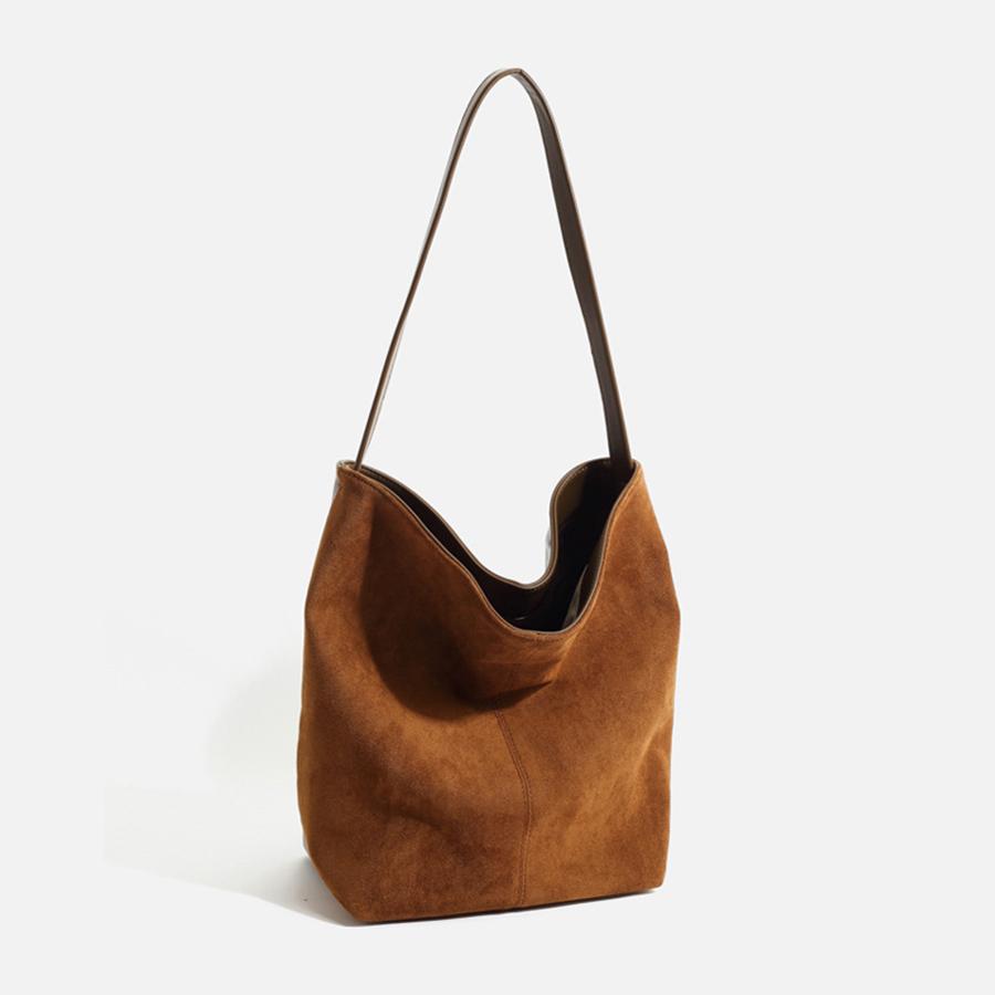 

Frosted Leather Bucket Bag For Women Suede Fashi Shoulder Crossbody Bag Large Capacity Handbag Retro Simple Casual Satchel Bag 28x16x31cm