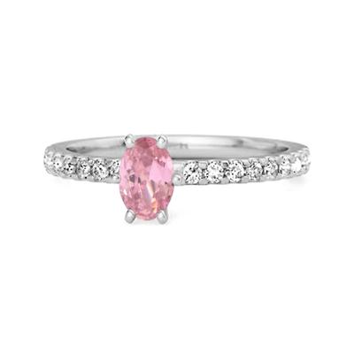 Pink CZ Oval Solitaire Women Wedding Ring - 925 Sterling Silver