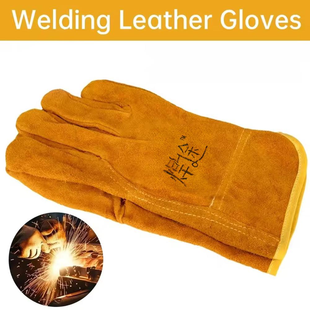 Cowhide Leathe Gloves,Welding Safety Gloves,Heat Resistant Leather Work Gauntlets,Industrial Cut Resistant Leather Gloves