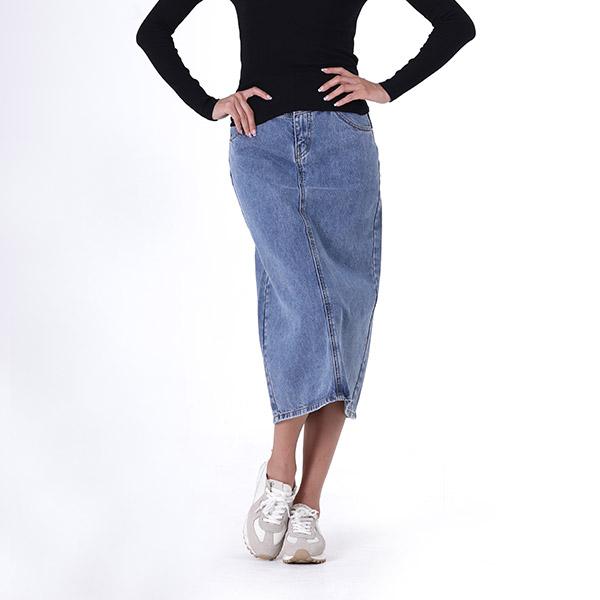 JAMBANGEE Women'S) Non-Stretch Bio-Stone Washed Long Denim Skirt With Back Slit Dk_Am3Ddk574-Mb