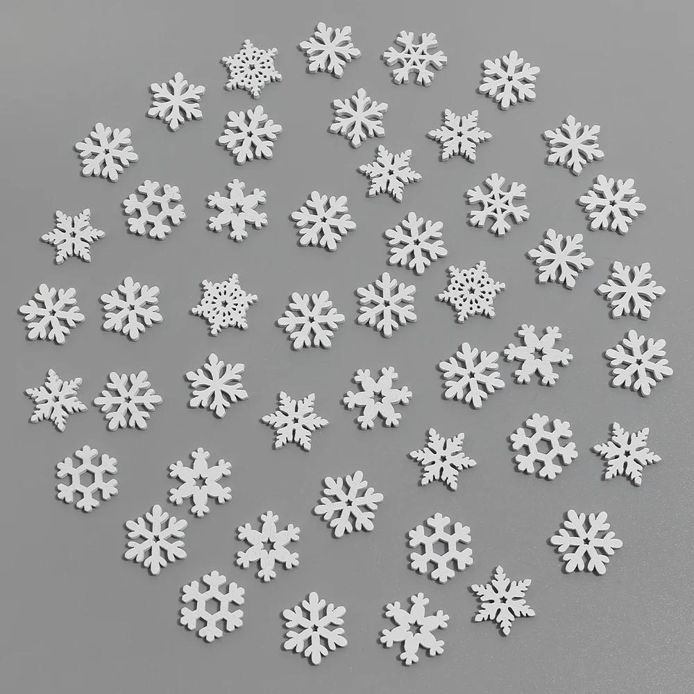 50Pcs Christmas Decoration Wooden White Snowflake Xmas Tree Ornaments for Home Decor Supplies 2025 New Year Navidad Accessories