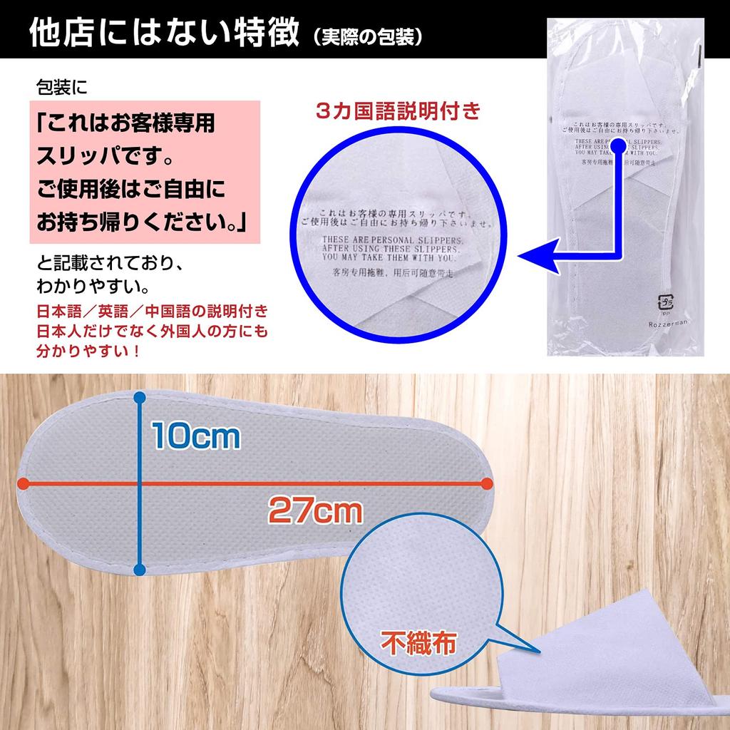 ROZZERMAN Nonwoven Slippers 50 Disposable Slippers Set, Pairs, (Black)