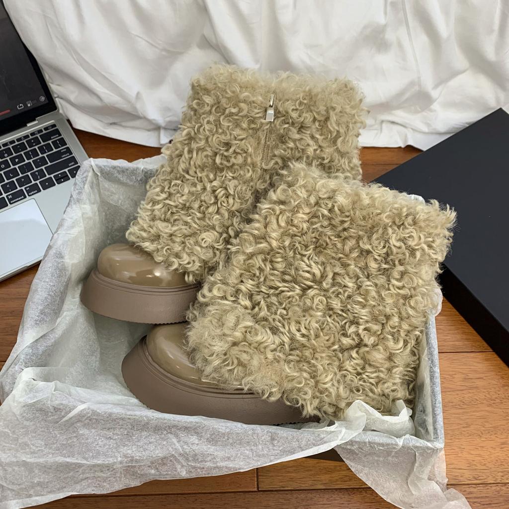 Fur High Heels Women Platform Ankle Boots Plush Snow Warm Shoes Winter 2025 Trend Cozy Walking Non Slip Shoes Fad Botas Mujer