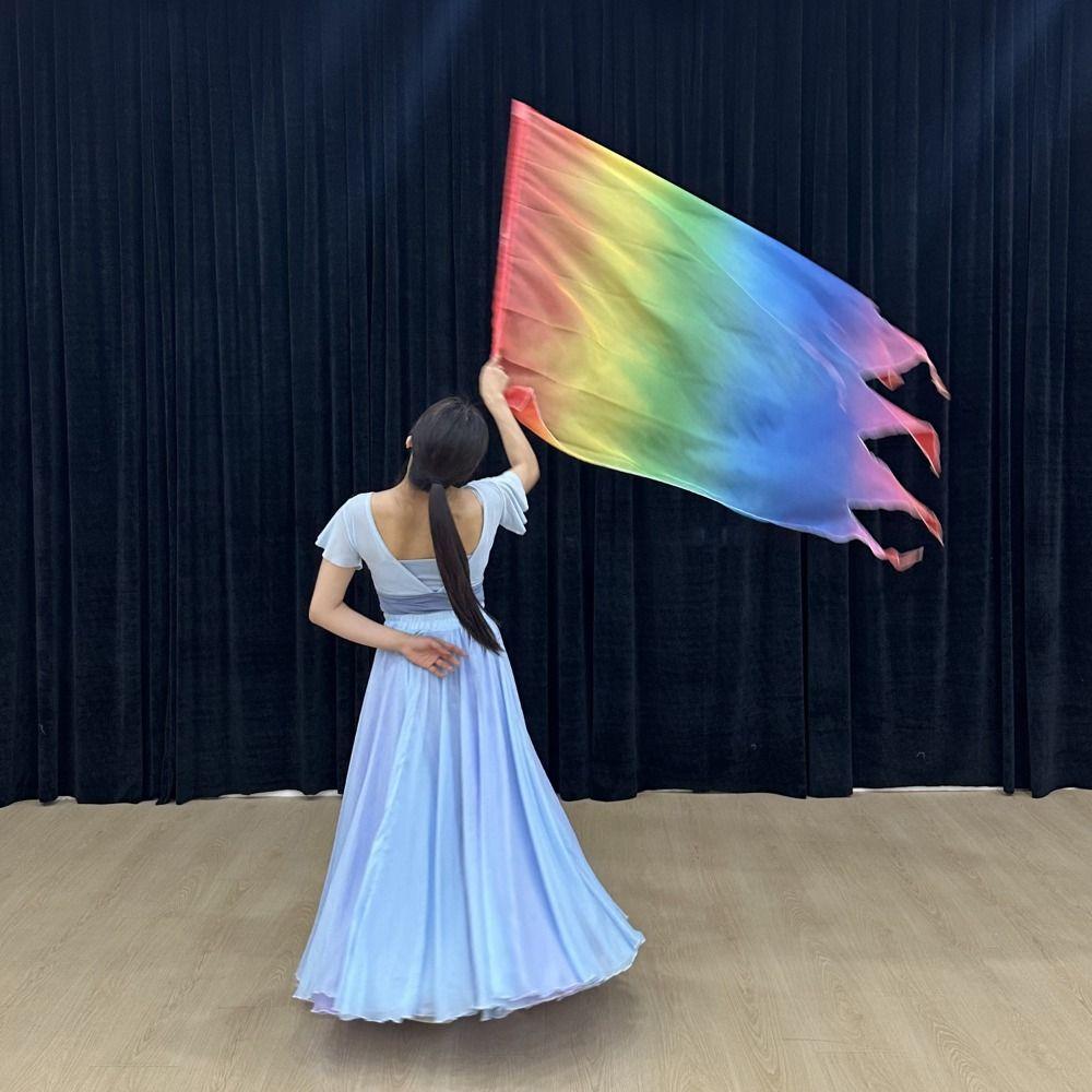 Multicolor Rectangle Flags with Telescopic Sticks Colorful Scarves Flag Dance Performance