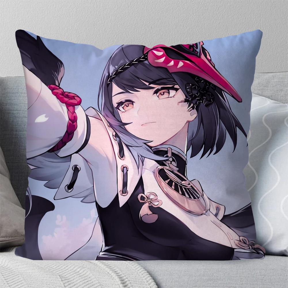 Kujo Sara Animation G-Genshin I-Impact Pillow Case Square Pillow Bedroom Sofa Leisure Comfort Living Room Home Decoration 40X40