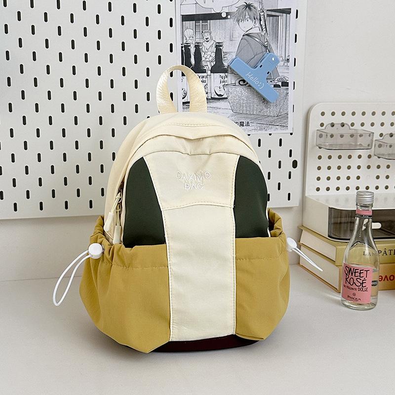 Retro versatile nylon backpack female student class schoolbag contrasting color block large capacity casual backpack male