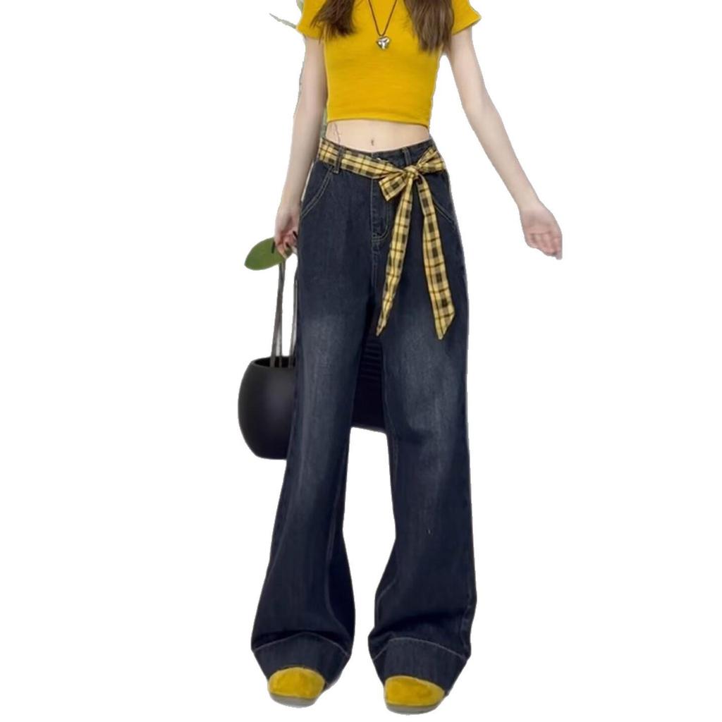 American Retro Women's Wide-Leg High-Waisted Jeans, Autumn/Winter 2025, Slimming Plus Velvet Drape Banana Pants