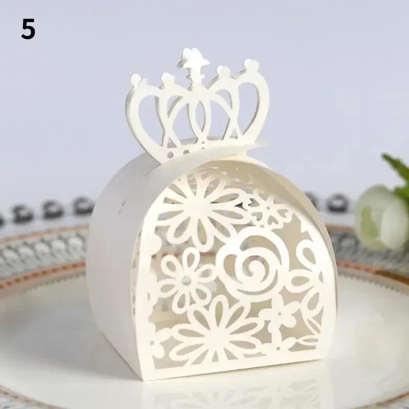 10Pcs Gold Laser Cut Wedding Favor Box Hollow Rose Design Candy Dragee Chocolate Gift Bags Packaging