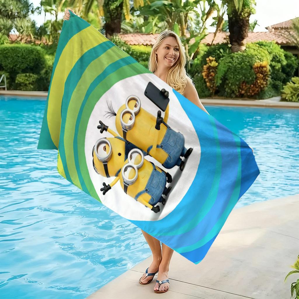 1pc Big-eyed Cute Minions Extra-large Soft Beach Towel Super Absorbency Suitable for Seaside Vacation and pool Gift For Families