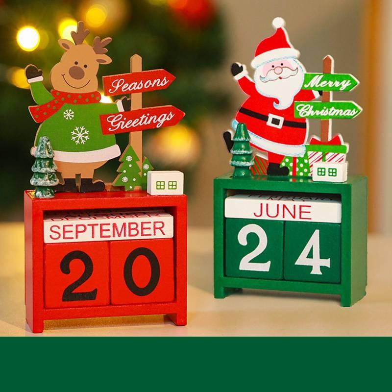 Christmas Wooden Creative Calendar Ornaments Santa Table Decoration Toy Supplies