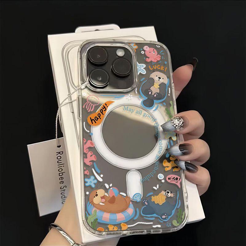 Magnetic Phone Case For iPhone 17 17E 16 16E 15 14 13 12 11 Pro Max Plus Air Clear Cute Cartoon Soft TPU Shockproof Cover