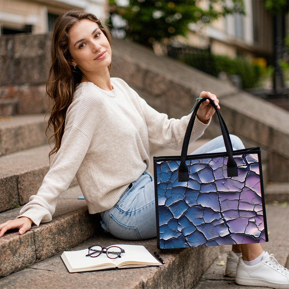Gradient Crack Print Tote Bag Casual Large Capacity Fashion Handbag for Daily Use