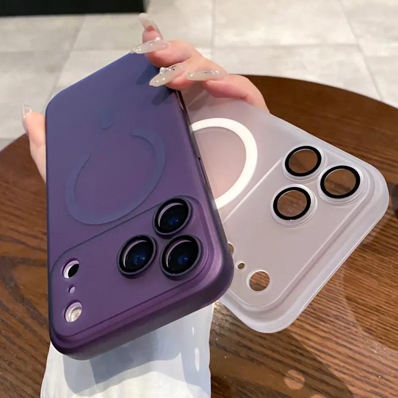 Lüks Ultra İnce Mat Şeffaf Magsafe Kılıf iPhone 17 Air 16 15 14 Plus 13 12 11 Pro Max için Manyetik Kablosuz Şarj Kapağı