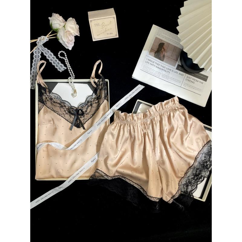 Ice and snow silk pajamas women's summer girls pure desire suspender shorts loungewear set pajamas sweet Korean ins style