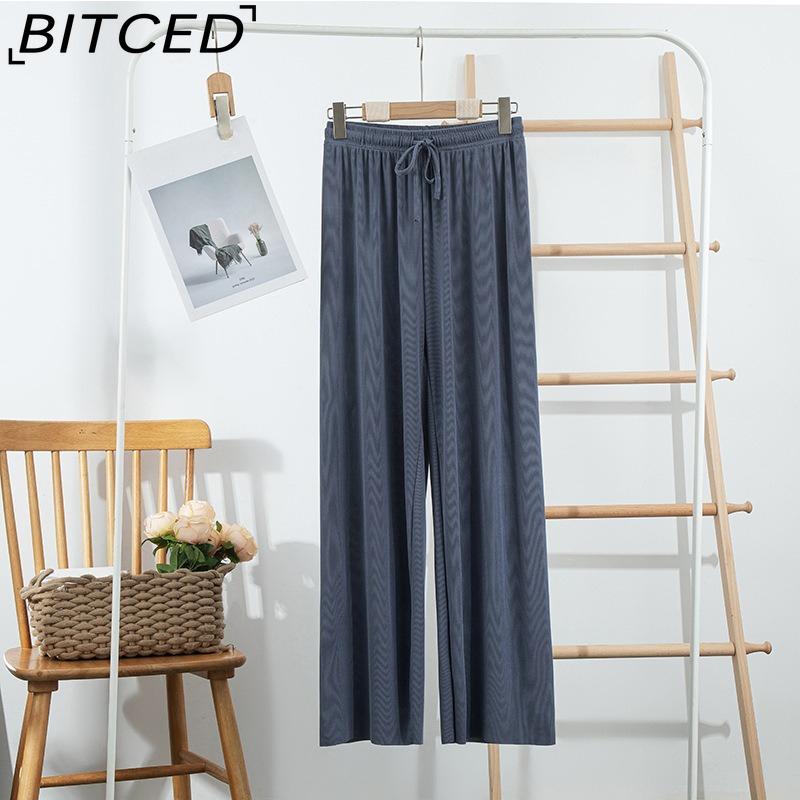 BITCED Ice Silk Wide-Leg Trousers for Women Spring/Summer Lightweight Slimming Loose-Fit Drapey Breathable Straight-Leg Casual Floor-Length Trousers