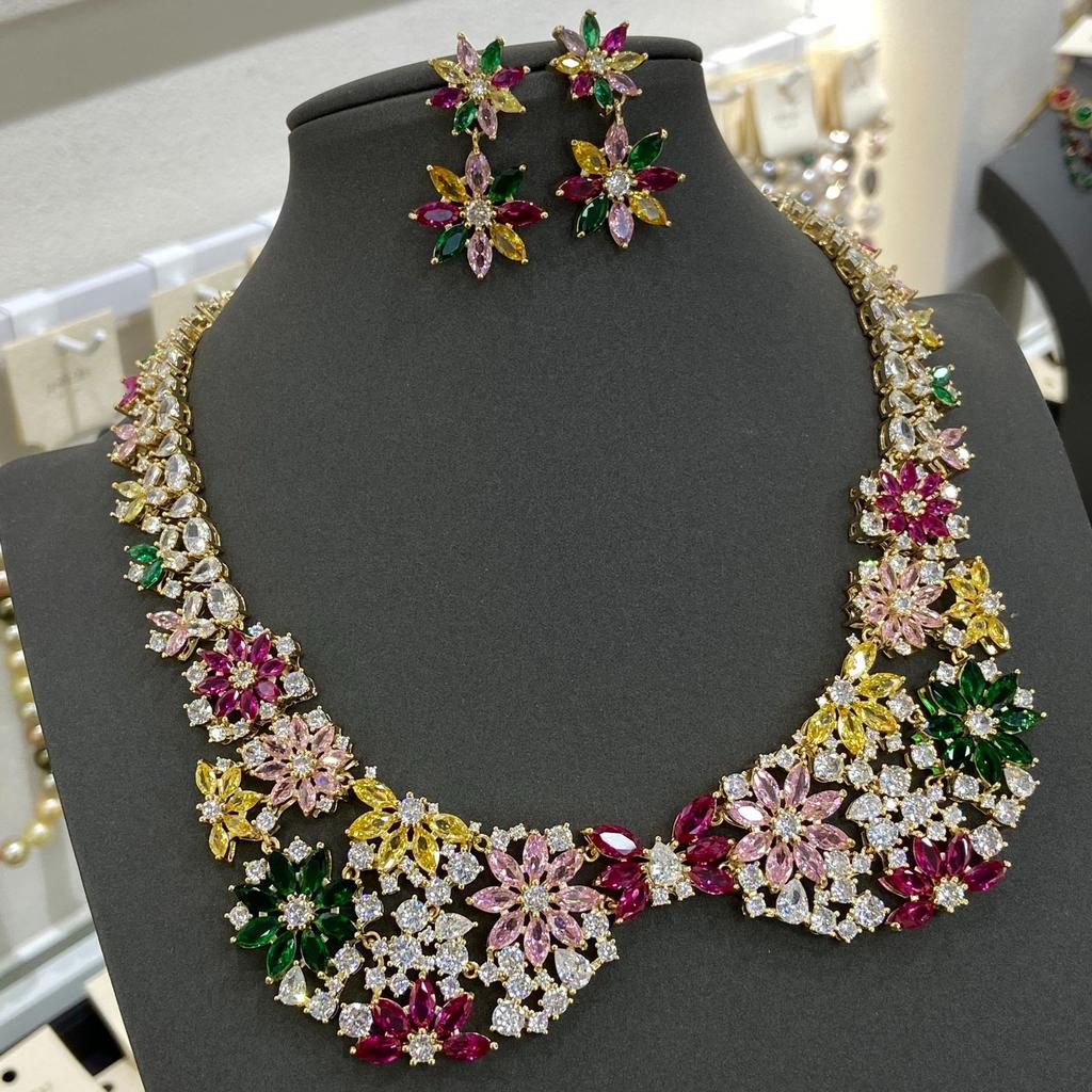 Middle Eastern Zircon Necklace Earrings Set Bridal Wedding Party Wedding Dress High-End Jewelry Flowers