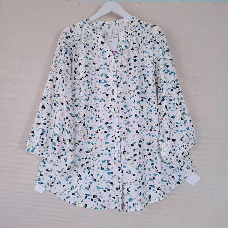 

Foreign Trade Original Order Customer-Provided Fabric Print Rayon 3/4 Sleeve V Neck Open Shirt Women s Loose Casual Mom Wear Spring Milky White Print LL