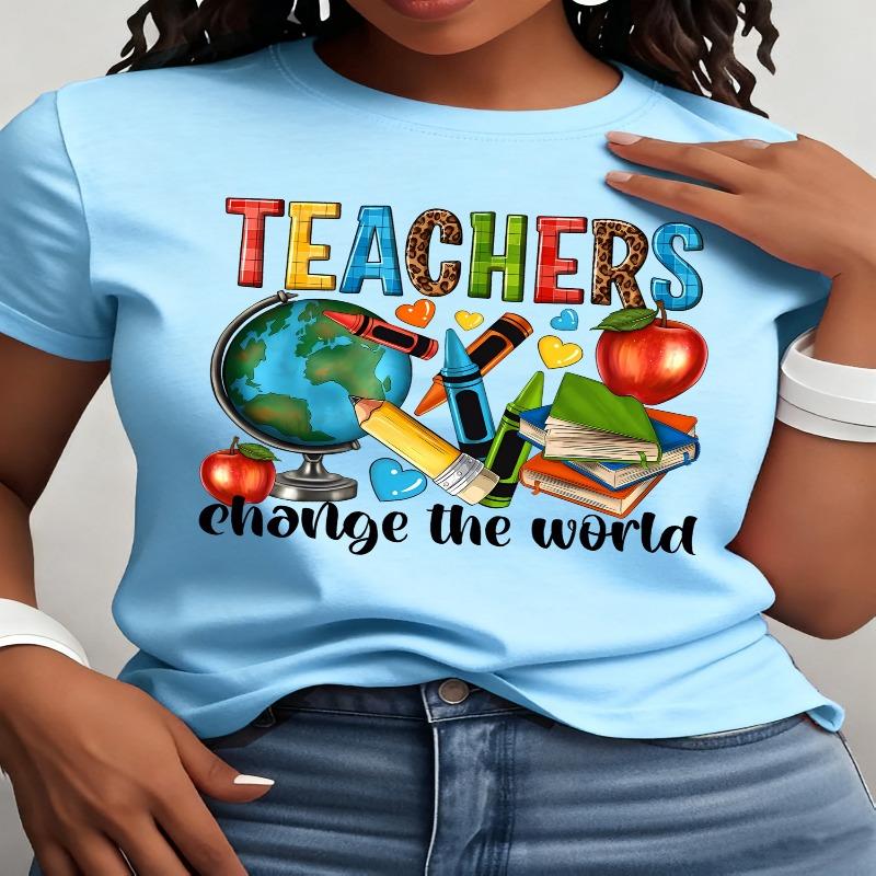 Teacher Pattern Printed Round Neck Short Sleeve T-shirt