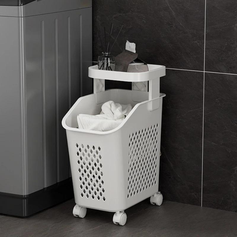 Multilayer Laundry Storage Rack Basket High-capacity Organizer Save Space Dirty Clothes Shelf with Wheels Rolling Laundry Basket