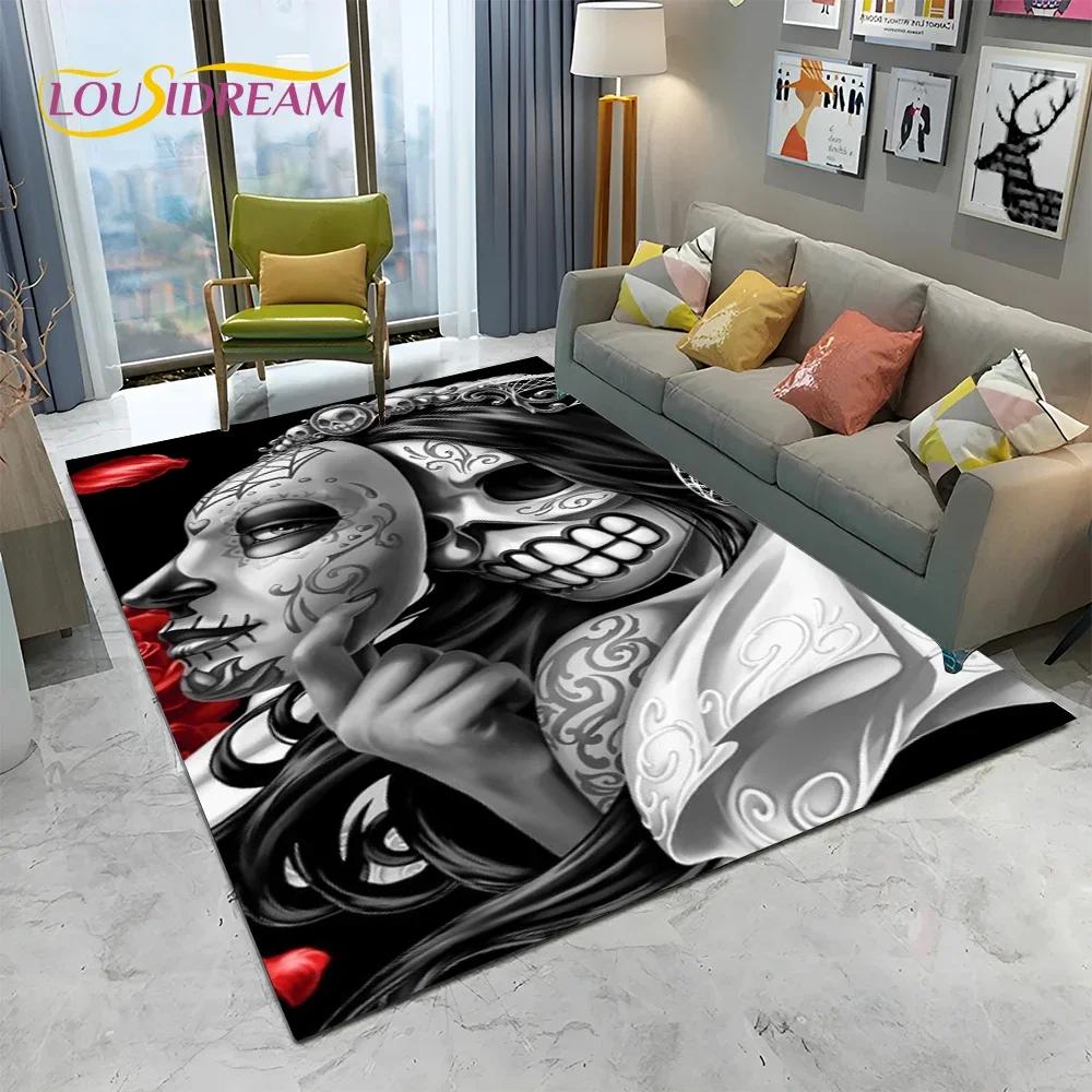Horror Gothic Female Skull Dead Girl Teppich Teppich für Zuhause Wohnzimmer Schlafzimmer Sofa Fußmatte Dekor, Kinderbereich Teppich rutschfeste Bodenmatte