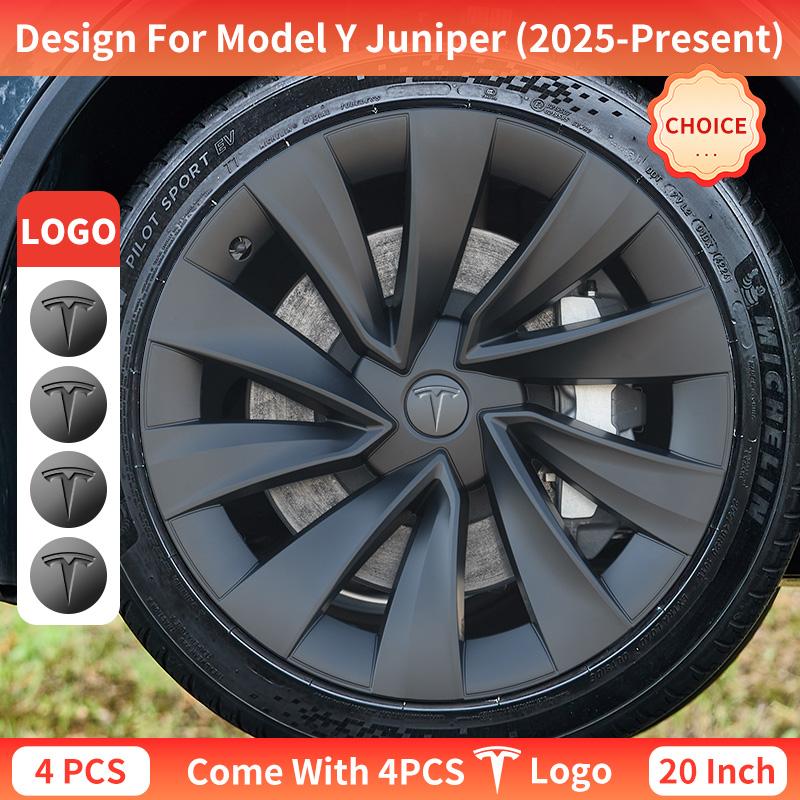 4PCS for New Model Y 2025-2026 Juniper 20 Inch 4PCS Turbine Style Black Hubcap Rim Cover Hub Cap Wheel Cap for Tesla