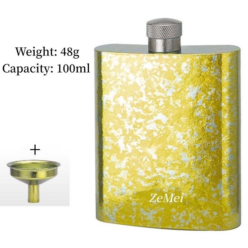 Portable Pure Titanium Hip Flask,3.4oz Spirits Vodka Cup Outdoors Whiskey Hip Flask,Flat Shape Flagon Men Gift Multiple Options