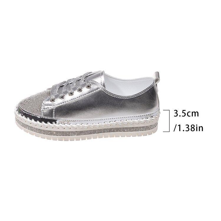 Large size women's casual single shoes flat-soled diamond-encrusted lace-up platform-soled fashion board shoes sequined women's shoes