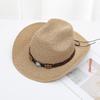 Straw Cowboy Hat with Turquoise Beaded Band Lightweight Breathable Western Sun Hat for Outdoor Beach Rodeo UPF Sun Protection