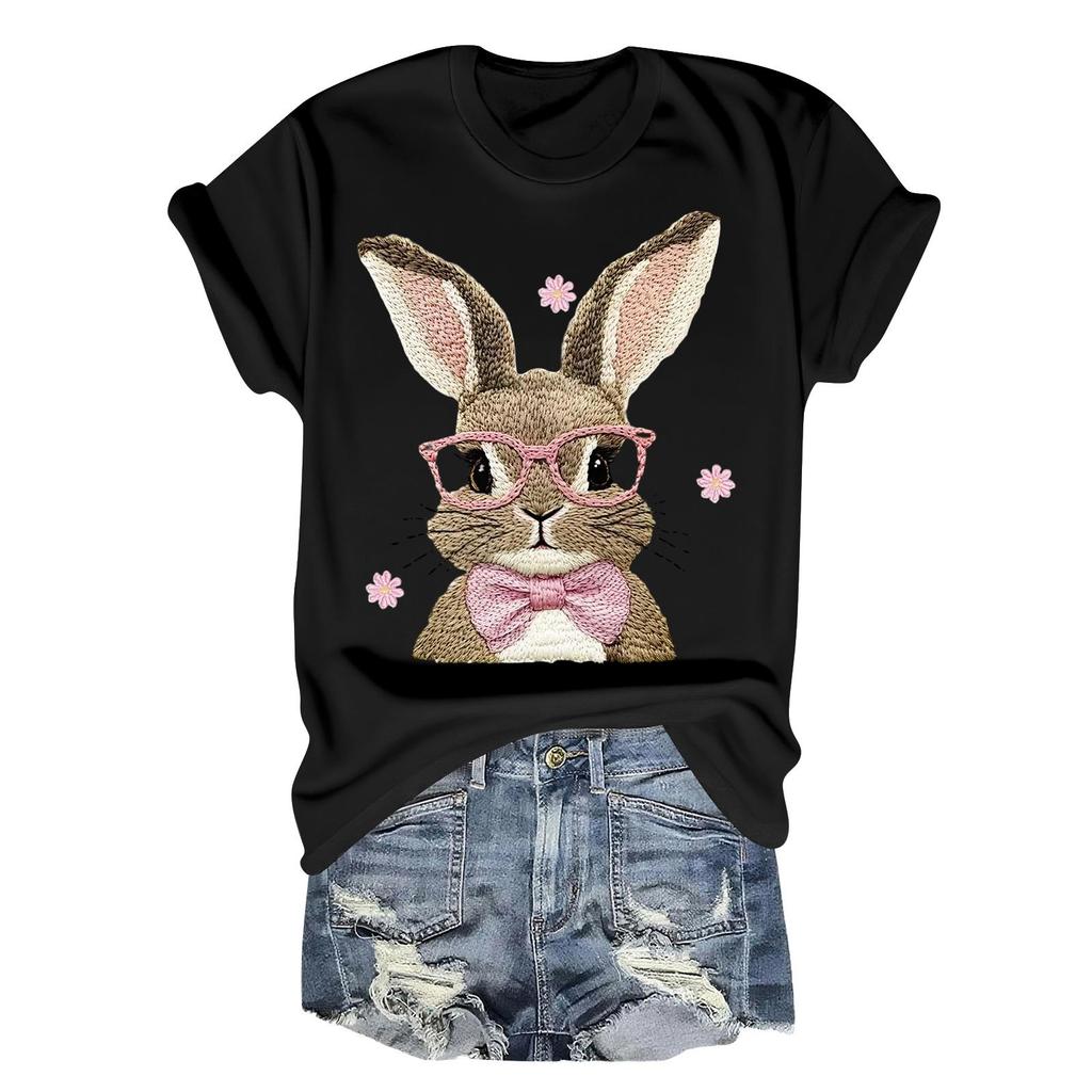 Women's Casual Printed T-Shirt Round Neck Pullover Short Sleeve Top