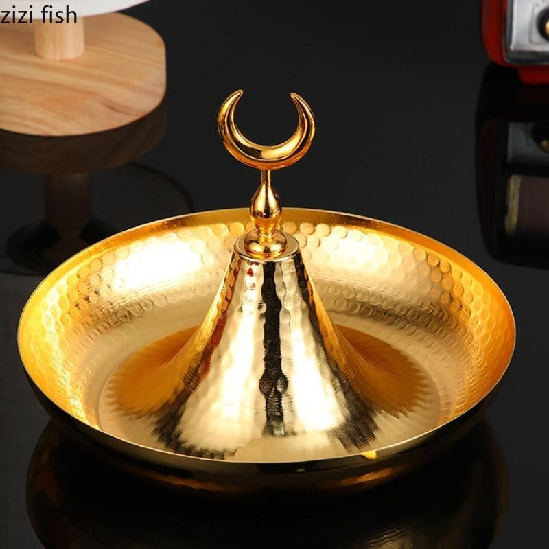 Golden Moon Metal Tray Candy Trays Fruit Plate Dried Fruit Platter Jewelry Tray Snack Plate Pastry Plates Decorative Bowl Dish
