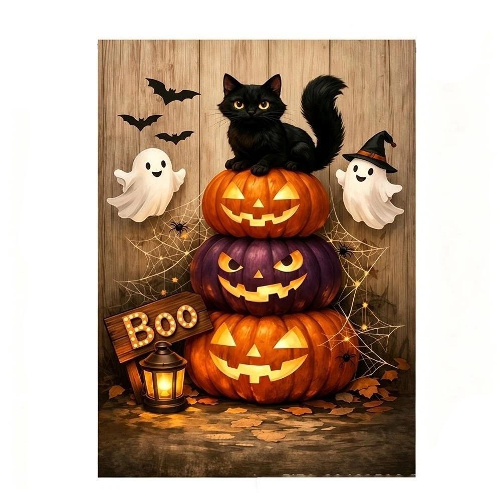 Ghost Welcome Garden Flag Witch Cat Background Cloth Garden Art Halloween Flag Outdoor
