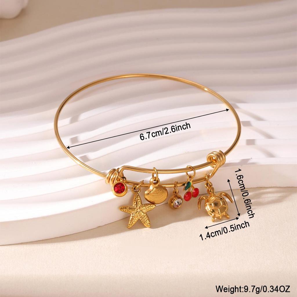 18K Gold-Plated Stainless Steel Bracelet with Marine Life Fruit Pendant for Women