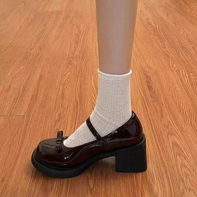 Französische Mary Jane Schuhe neuer Herbst abriebfest britischer Stil kleine Lederschuhe dicker Absatz Nische leicht Mode einzelne Frauen