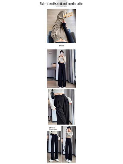 Pantalon d'automne 2026 pour femme, taille haute, jambe large, drapé, style chinois, couleur unie, coupe décontractée