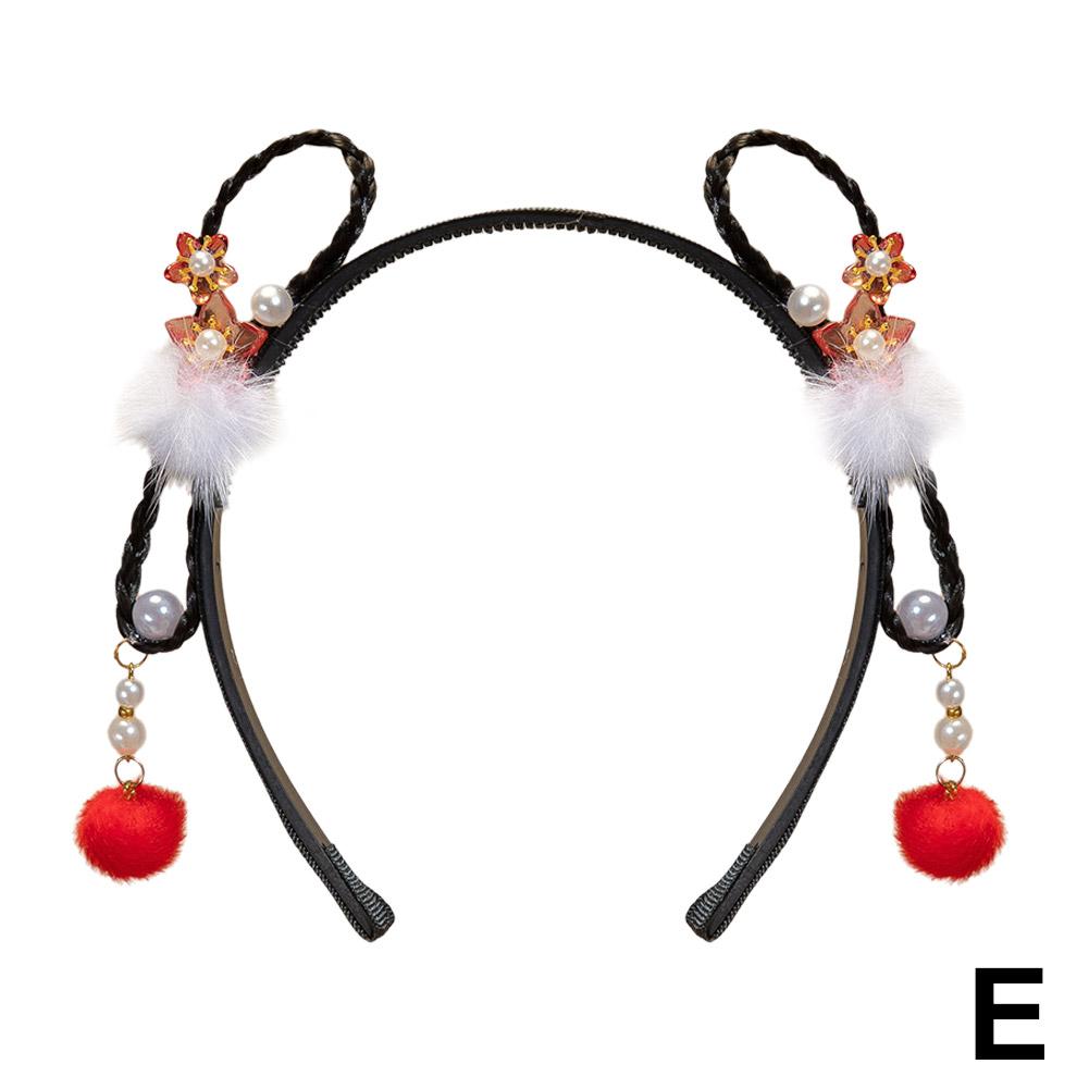 Hair Clips Hair Hoop Girl Braided Wig Tassel Flower Hair Hoop For Girls, New Year Hair Accessories, Hanfu Styling Headwear