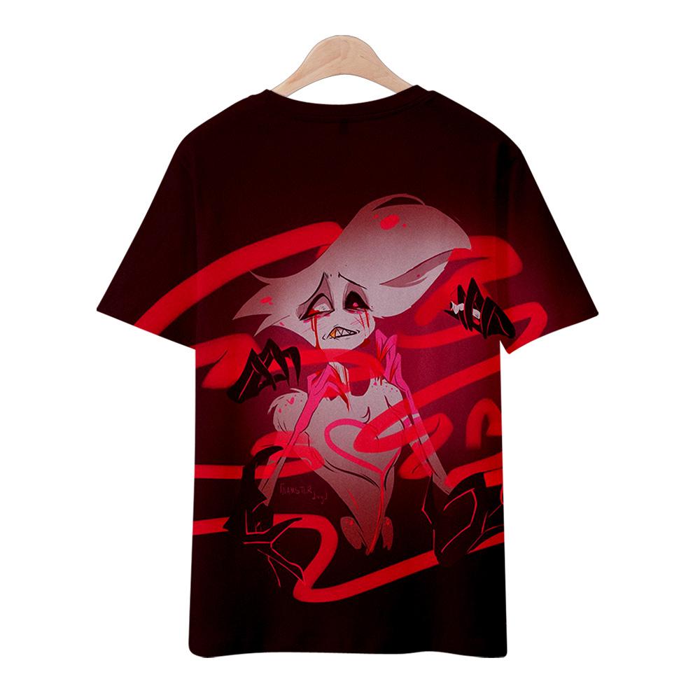 Hazbin Hotel Anime Damen Herren T-Shirts Grafikshirt Cartoon bedruckt O-Ausschnitt Übergroße kurze Ärmel Mode Herrenbekleidung Streetwear