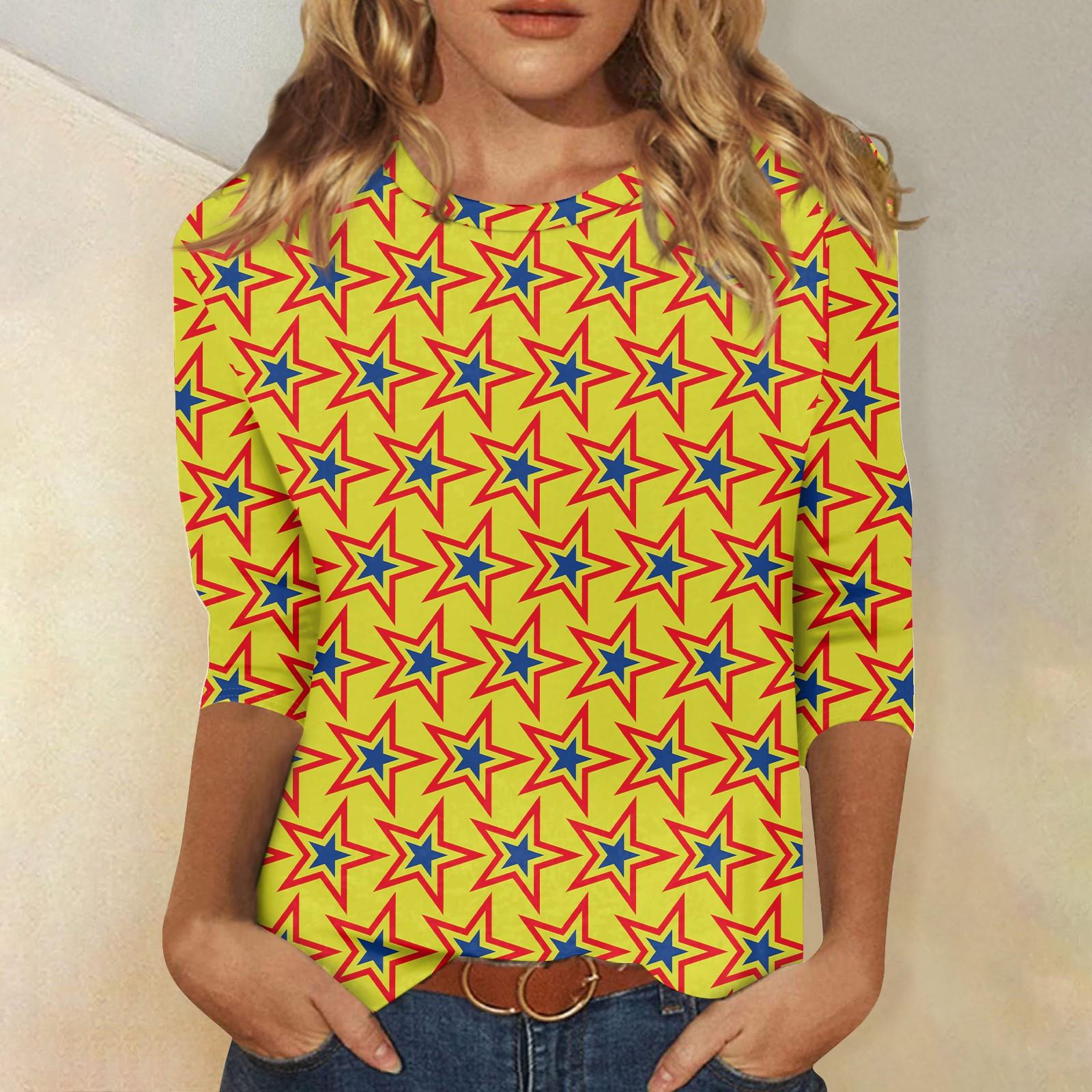 

Женская мода повседневная футболка с круглым вырезом и рукавом 3/4 свободная женская футболка XL жёлтый