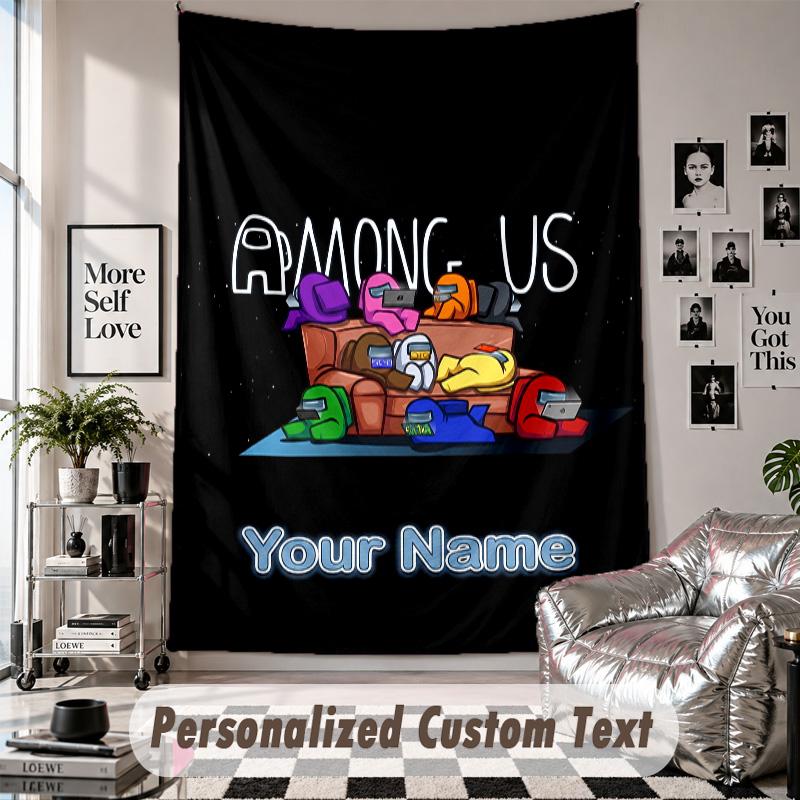 Wall Hanging Tapestry With Custom Name & Text, Among Us Decorative Tapestry For Bedroom