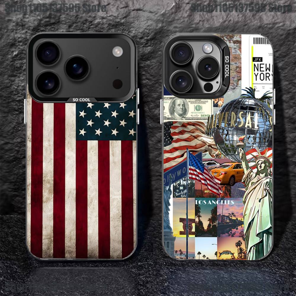 Flag American USA Phone Case For iPhone 17,16,15,14,13,12,11,Pro,XS,Max,Plus,Mini,SE4,E Black Matte Shockproof Cover