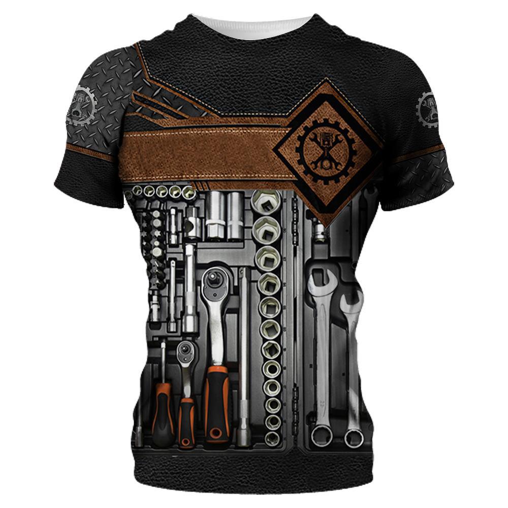 Summer Digital Mechanical Tool Printed Men's Short Sleeved T-shirt Men's Round Neck Loose T-shirt
