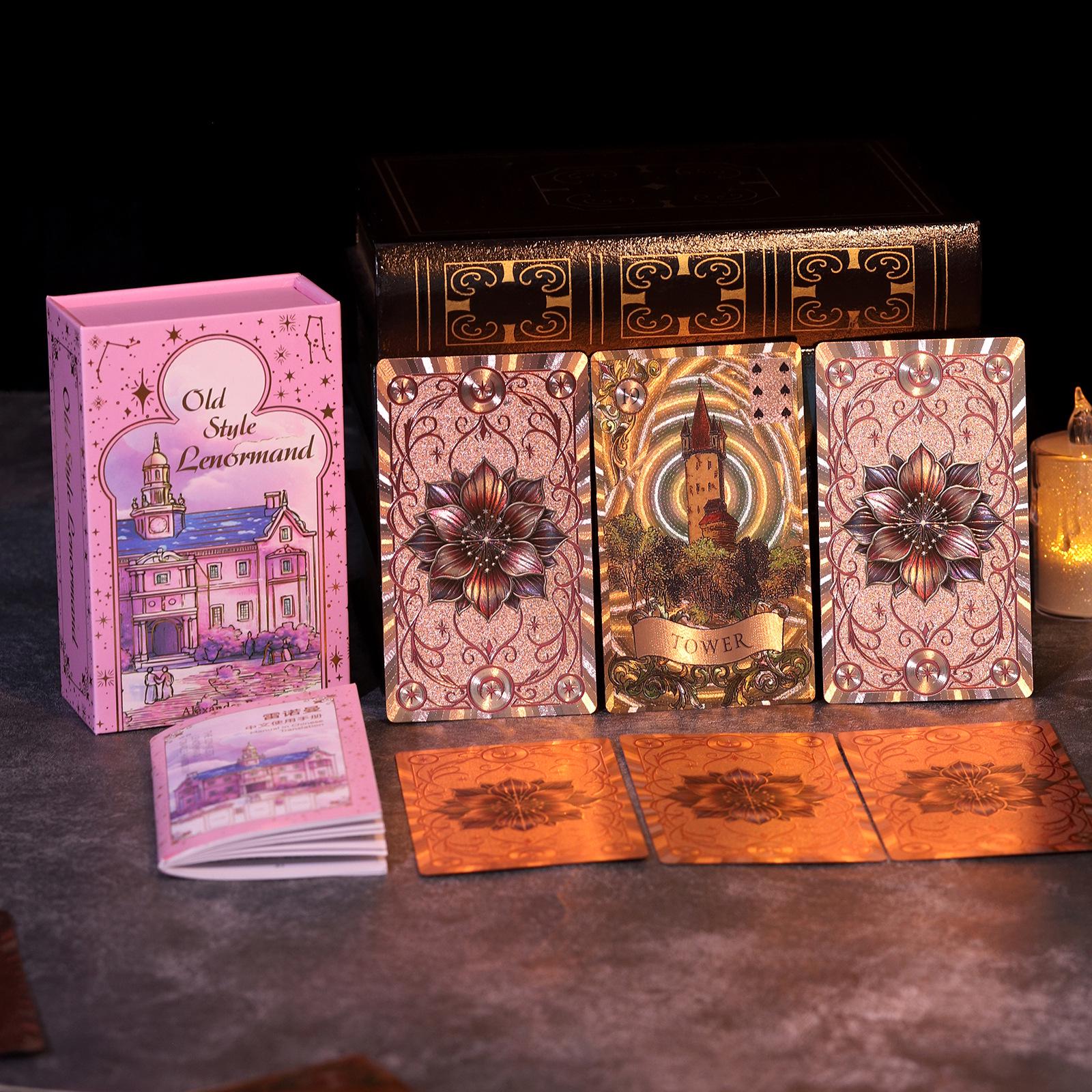 Cross Classic Lenormand Goldfolie Tarotkarten - Benutzerdefinierte wasserdichte PVC-Karten mit Farbdruck & Heißprägung Brettspiel. Gift Box + Cards + Guidebook white