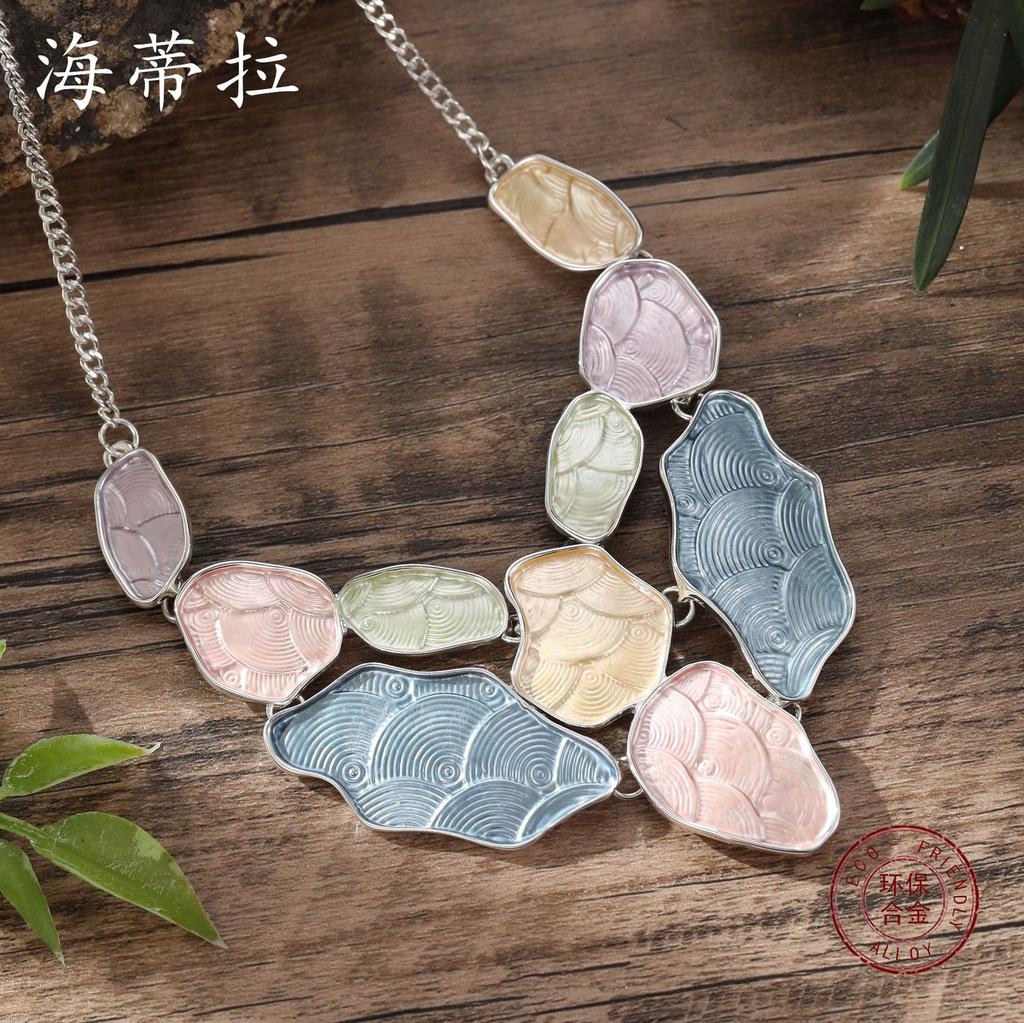 Color Painting Oil Exaggerated Geometric Necklace, Personalized Women Irregular Geometric Necklace