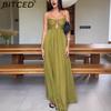 Summer Sexy Spaghetti Strap U-Neckline Resort Maxi Dress with Full Skirt