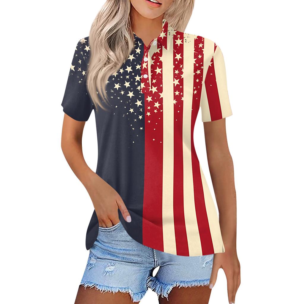 Women's Fashion Casual Lapel Short Sleeve Printed Shirt Women's Button Up Tops