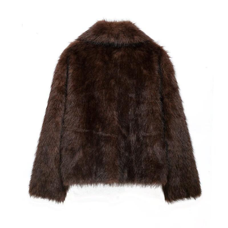 Womens Short Faux Fur Coat Reversible Fall Winter Stylish Loose Fit Collar Jacket