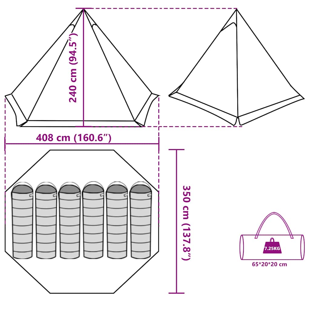 Tipi Family Tent for 6 Persons Blue Waterproof