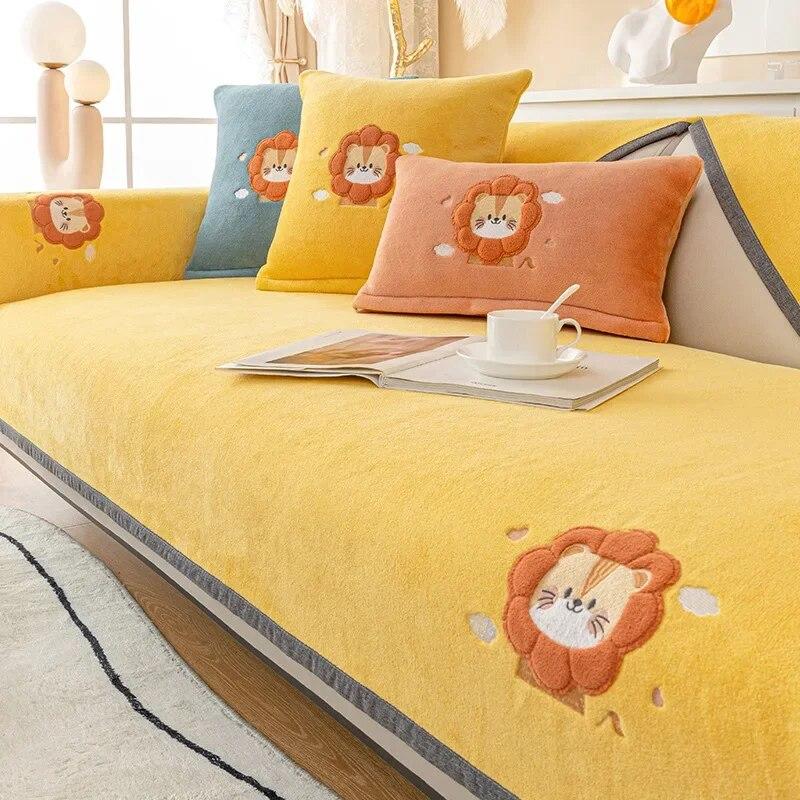 

Плюшевый чехол для дивана с героями мультфильмов львы, зимний утепленный супермягкий, теплый, Нескользящий кожаный чехол для гостиной, спинка дивана, подлокотники 70x70cm 1pcs